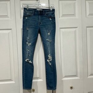 🤎 Abercrombie The Super Skinny Mid Rise Blue Distressed Denim Jeans - 2 / 26
